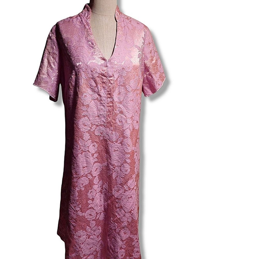 Made in India Vntg Handmade Pink Rose Floral Patterned Dress